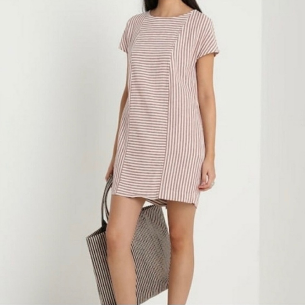 Madewell Stripe-Play Button-Back Tee Dress, Size Small, Orange/White